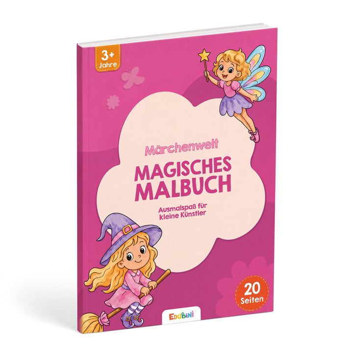 Wir stellen das rosa Kinder-Malbuch „Malbuch für Zauber-Malkasten“ von Edubini vor, dessen Einband mit bezaubernden Illustrationen von Feen und Hexen verziert ist. Diese deutschsprachige Ausgabe ist für Kinder ab 3 Jahren geeignet und bietet 20 Seiten mit zauberhaften Ausmalmotiven für Kinder. Sowohl der Text als auch die Illustrationen sind auf Deutsch.
